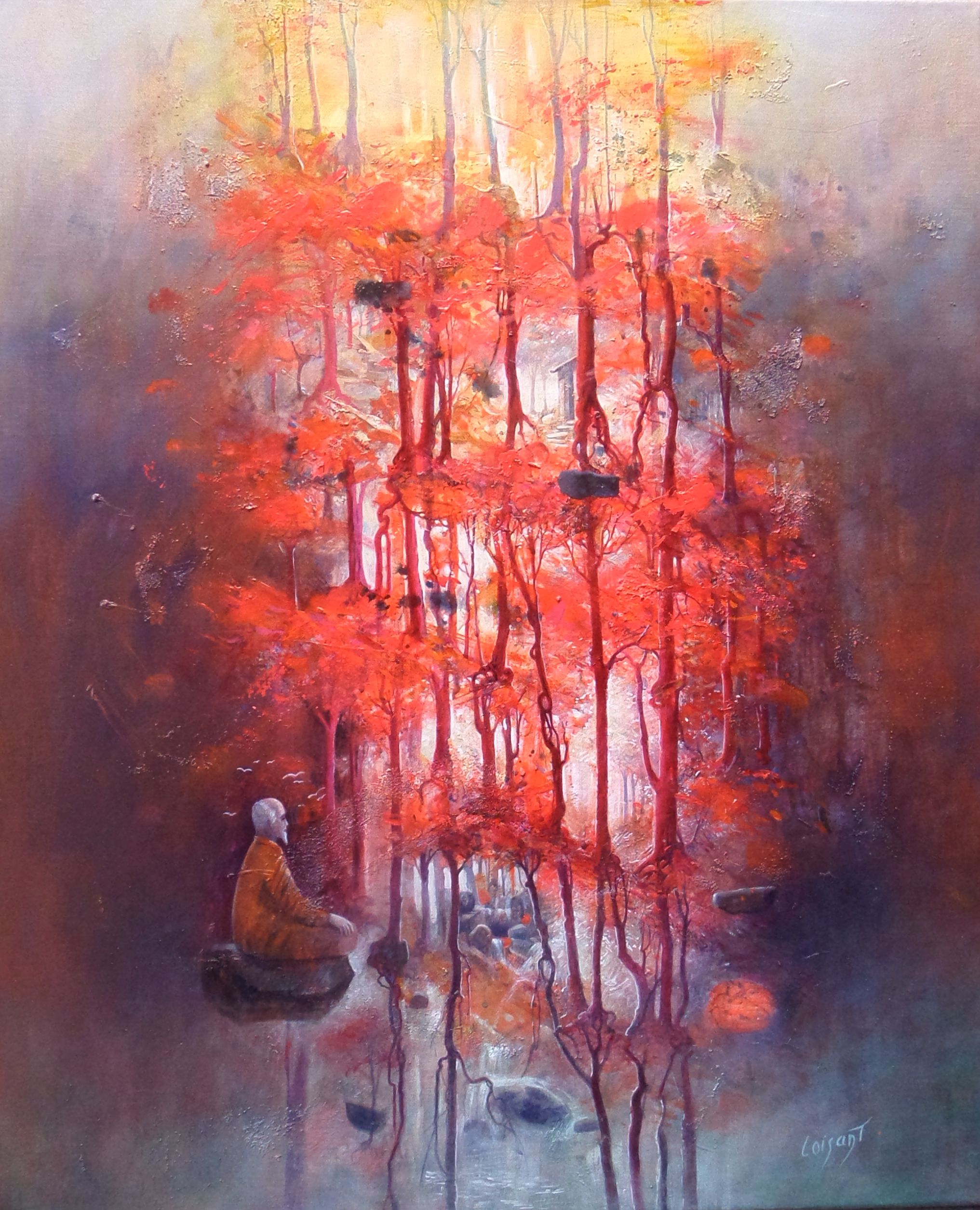 « Méditation en forêt rouge » 54 x 65 cm
